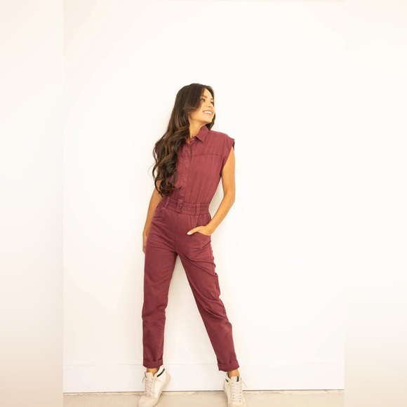 Anthropologie Pistola Rosie Button Front Jumpsuit Burgundy Size Large - Picture 13 of 13